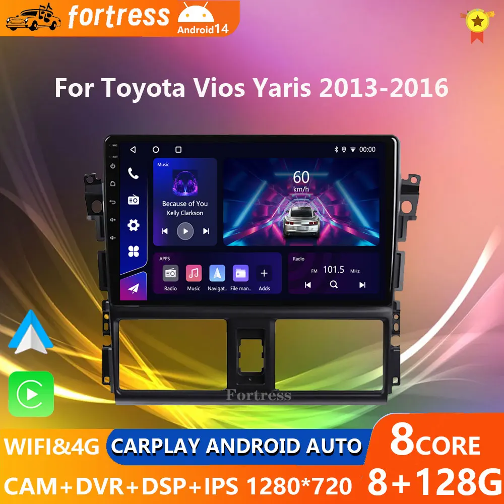 For TOYOTA VIOS GEN 3 Yaris 2013 - 2016 Car Radio Android Automotive Multimedia Player Navigation GPS Carplay Screen Auto Stereo