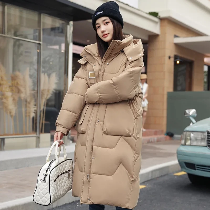 2023 New Winter Long Down Cotton Jacket For Women Zipper Hooded Parkas Coat Female Loose Padded Thicken Warm Snow Wear Jackets