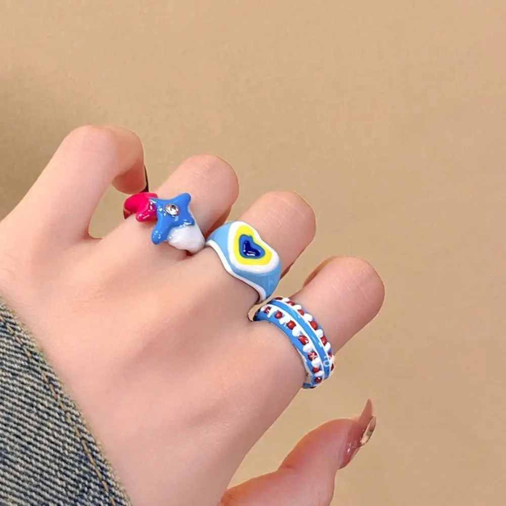 Fashionable Dopamine Glaze Ring Adjustable All-Ages Opening Finger Ring Unique Macaron Color Heart Ring Valentine's Day Gift