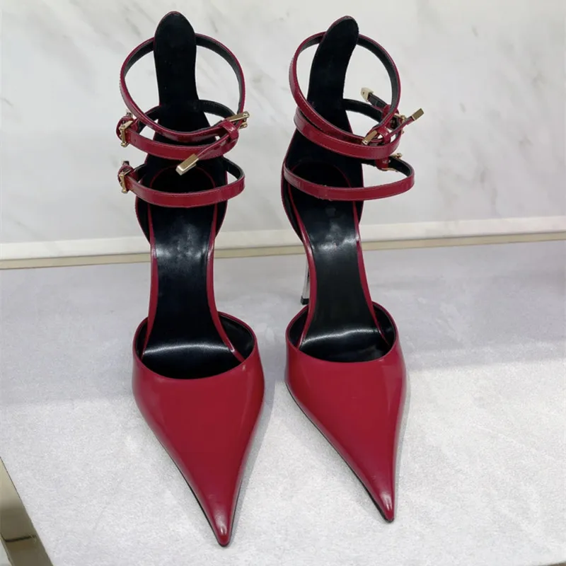 Summer High-end New Metal Stiletto Sandals Fashion Pointy Catwalk Fashion Single Shoes Sexy Nightclub Party Wedding High Heels