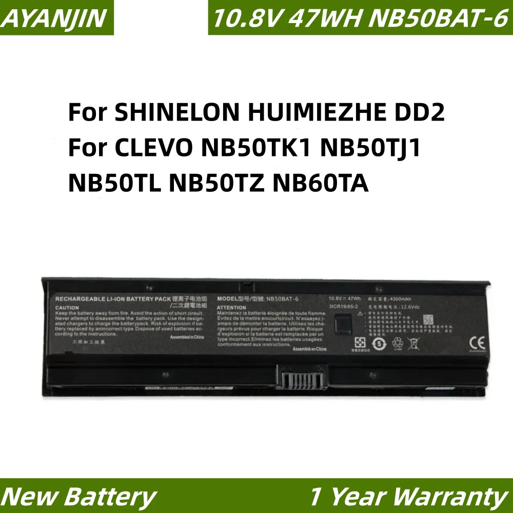 NB50BAT-6 10.8V 47Wh Laptop Battery For SHINELON HUIMIEZHE DD2 For CLEVO NB50TK1 NB50TJ1 NB50TL NB50TZ NB60TA