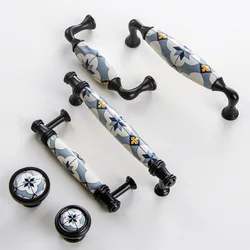 Blue Flower / Ceramic Door Handles And Knobs Nordic Furniture Handles Drawer Pulls Kitchen Cabinet Knobs And Handles With Screw