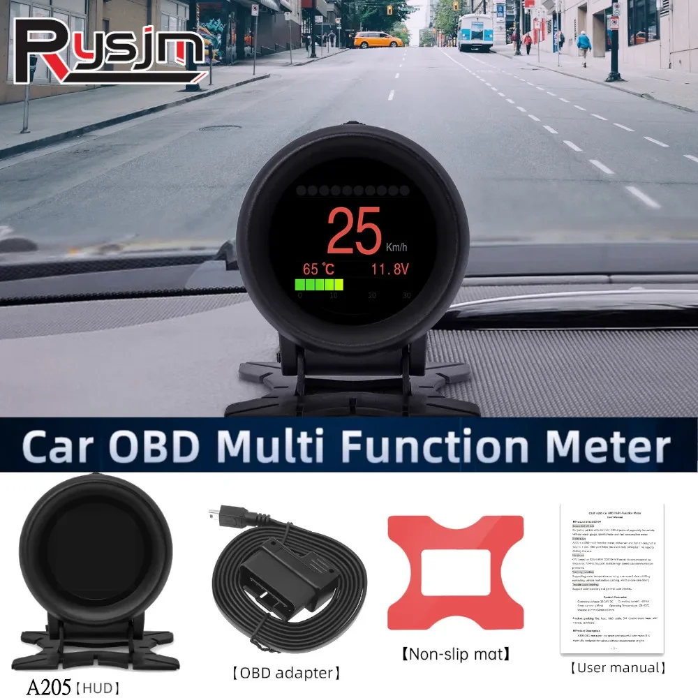 HD A205 Multi Functional Smart Car OBD HUD Digital Meter Car Head Up Display Fuel Consumption Water Temp Voltmeter Speed Alarm