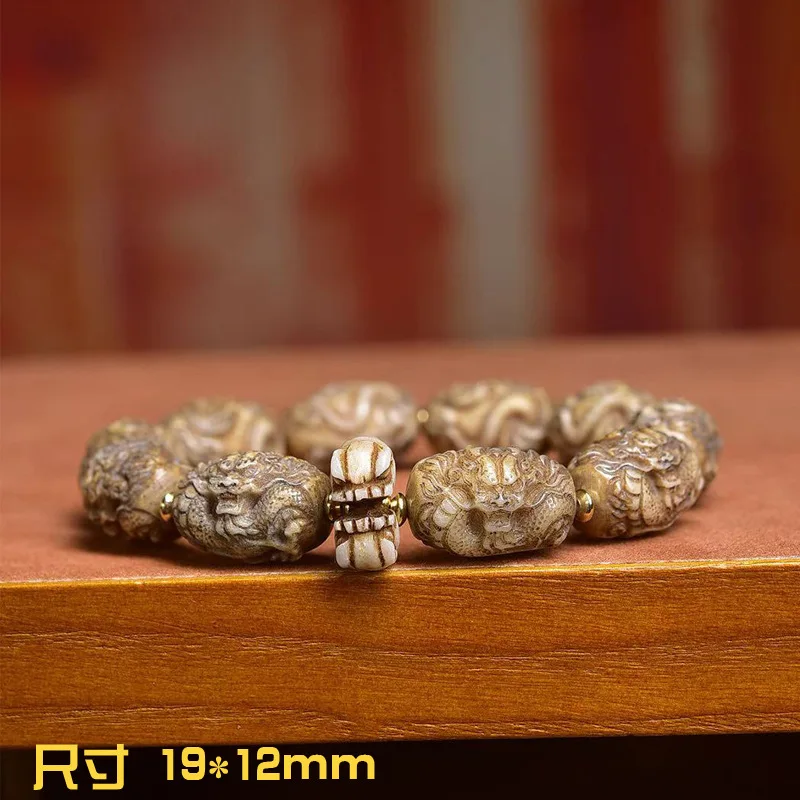 Backflow Carving Gold Swallowing Bracelet Single Circle Wenwan Buddhist Beads Yak Bone Clasp Accessories Auspi