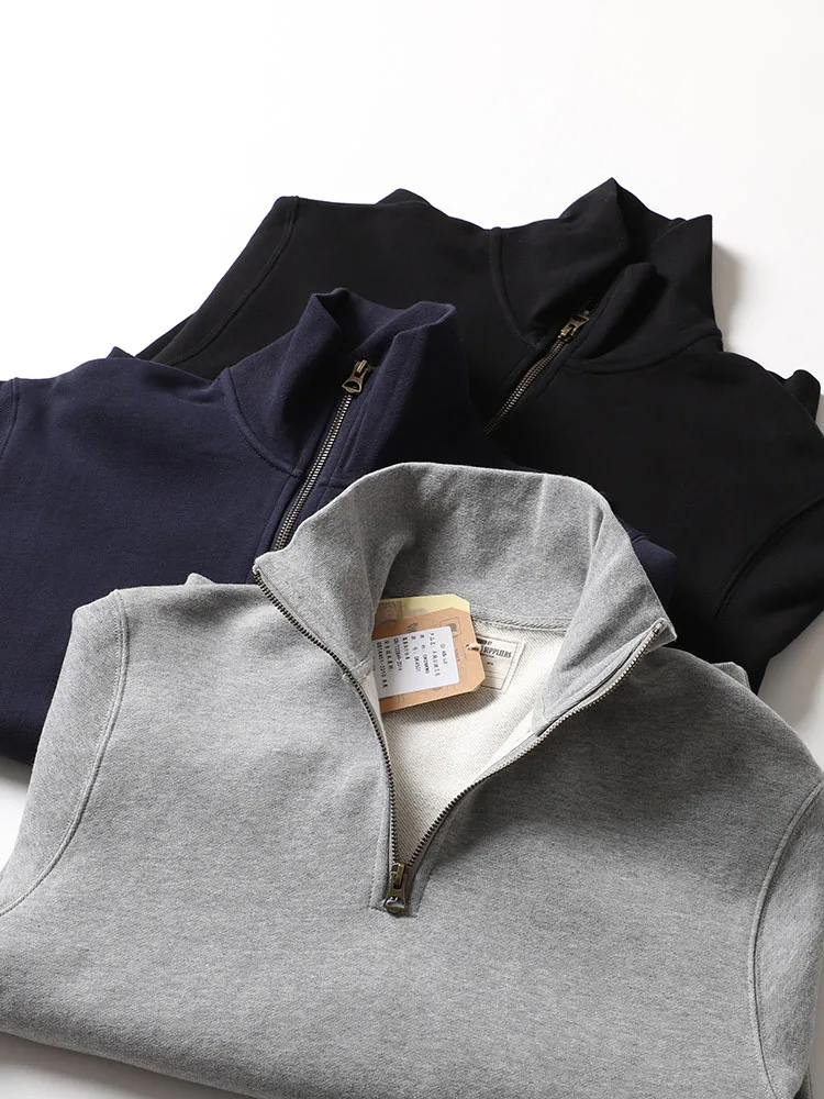 

Ameika Heavyweight High Cotton Hoodie Men's Spor Casual Jaet Trendy Zipper Stand Collar Pure Color Straight Fit Sweatirt