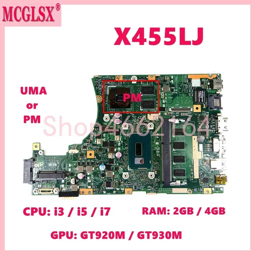 X455LJ  i3/i5/i7 CPU Mainboard For ASUS X455L X455LF X455LJ X455LB A455L F454L X455LA X455LAB X455LN X455LNB Laptop Motherboard