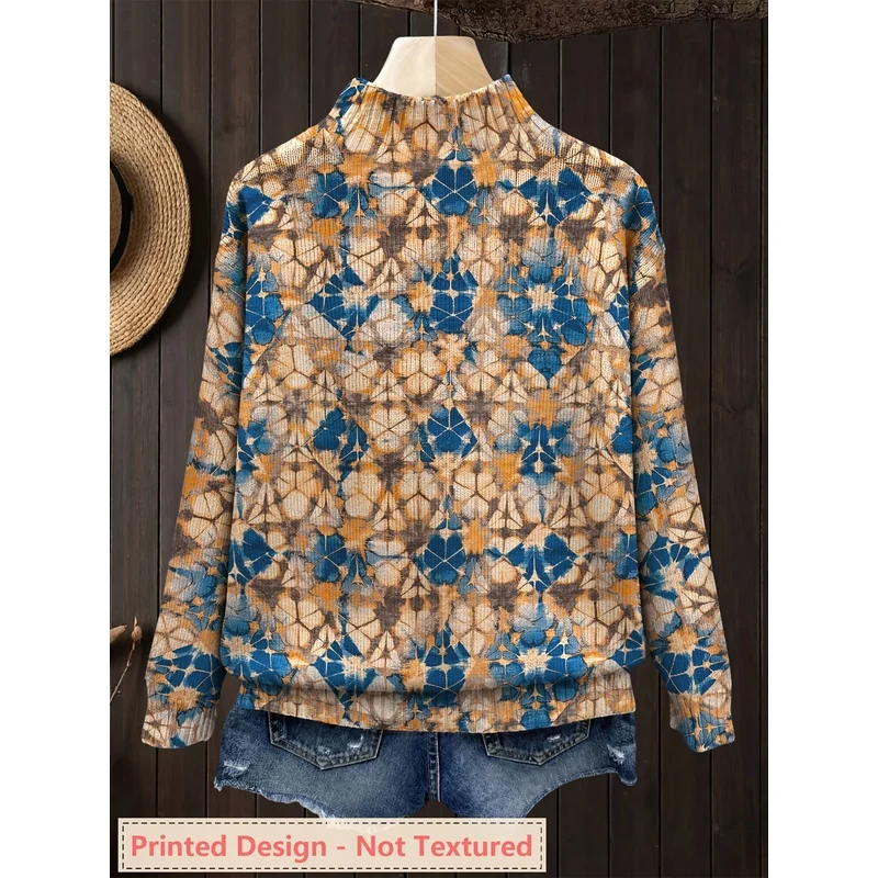 Women's Pumpkin Patchwork Print Turtleneck Sweater Long Sleeve Knit Pullover Loose Casual Autumn Winter Fashion Jumper Top