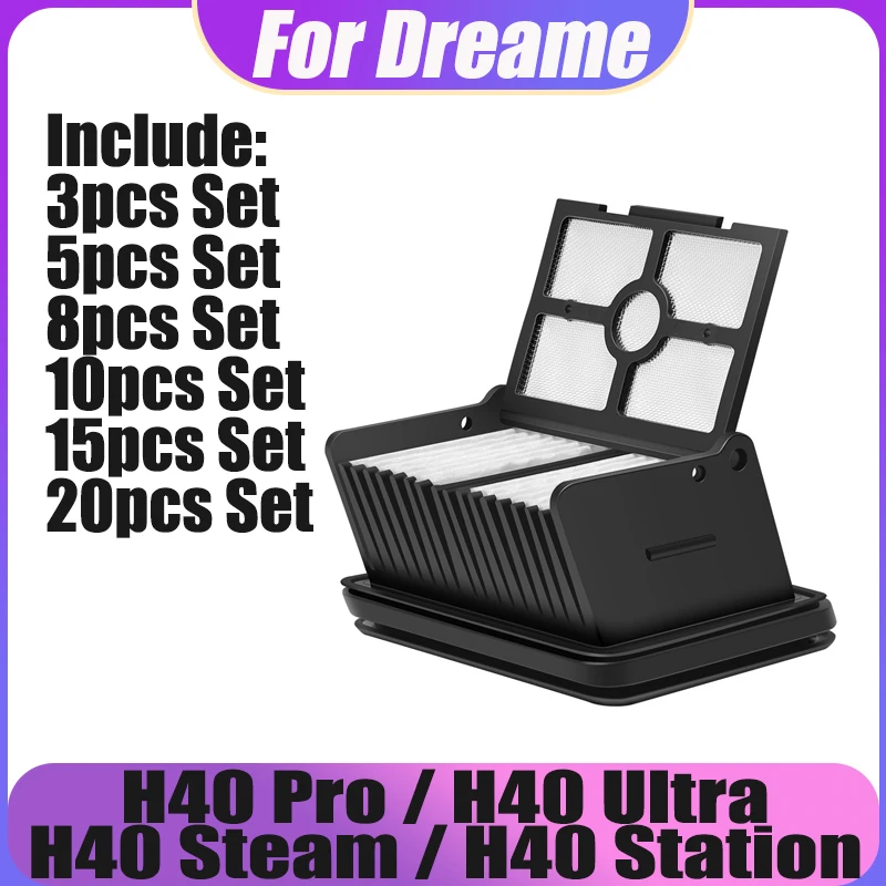مجموعة مرشحات HEPA لـ Dreame H40 Pro H40 Ultra H40 Steam H40 محطة مكنسة كهربائية غسيل الأرضيات استبدال أجزاء الملحقات