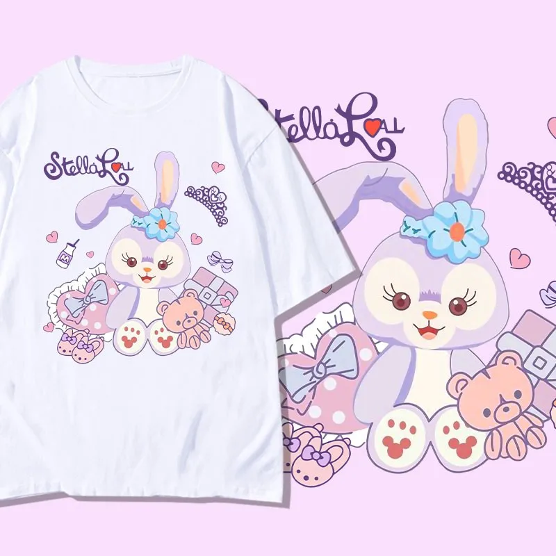 

Disney Star Delo Short-sleeved T-shirt Female Rabbit Print Top 2023 Summer New All-match Children's Clothes Tide