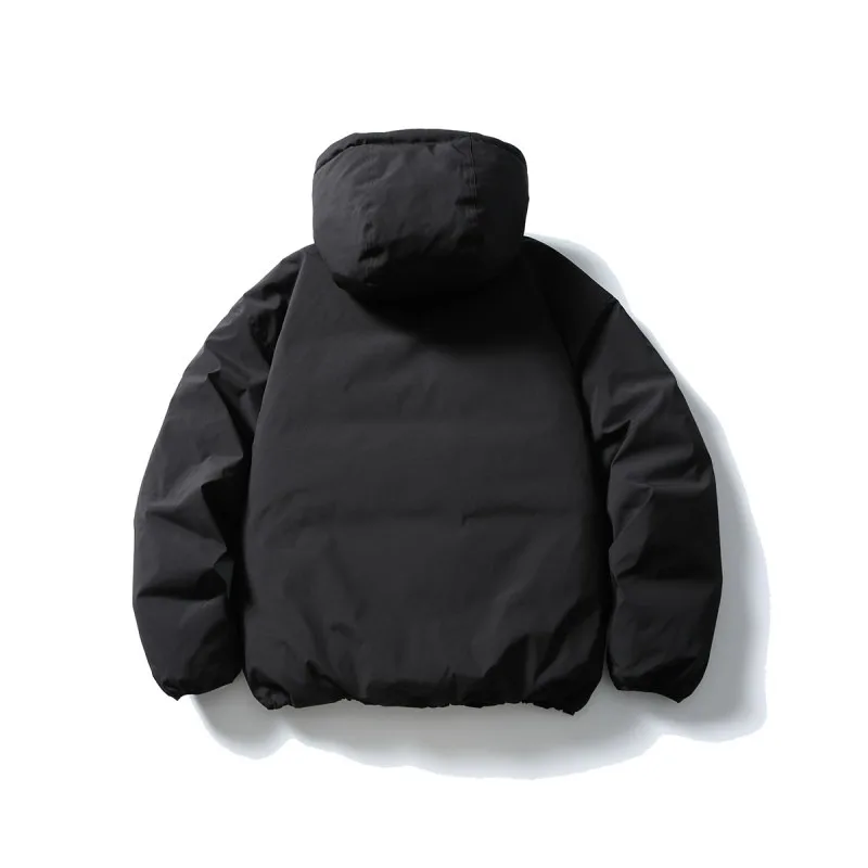 Japanese Retro 90 White Duck Down Hooded Jacket Men's Trendy Winter Solid Color Loose Thick Warm Coat