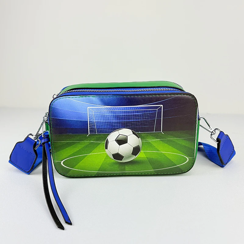 

Маленькая квадратная сумка с футбольным принтом - сумка для фотоаппарата с двойной молнией и милым котом - стильная сумка через плечо на одно плечо - дорожная сумка для хранения