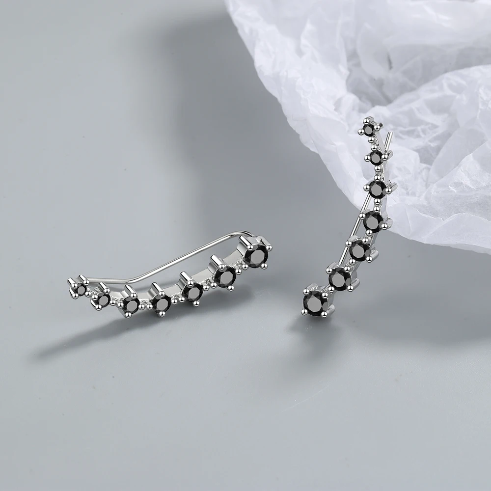 925 Silver Full Moissanite Earrings Climber 7 Star Crawler Stud Ear Cuff Brincos for Women Black White Moissanite Jewelry Gift