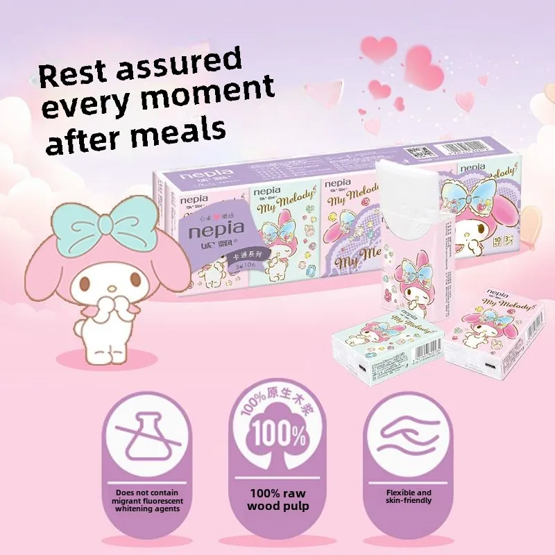 Kawaii cartoon cartoon characters HelloKitty tissue Cute My Melody facial towel Portable paper Handkerchief paper Wholesale