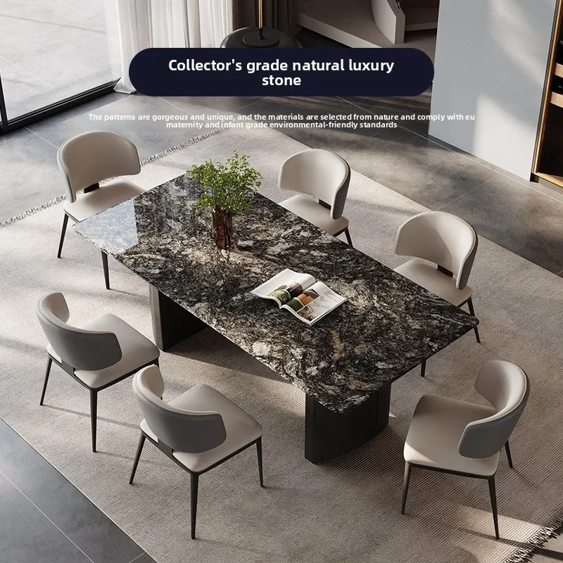 Table Italian minimalist designer high-grade natural luxury stone stainless steel dining table and chair combination