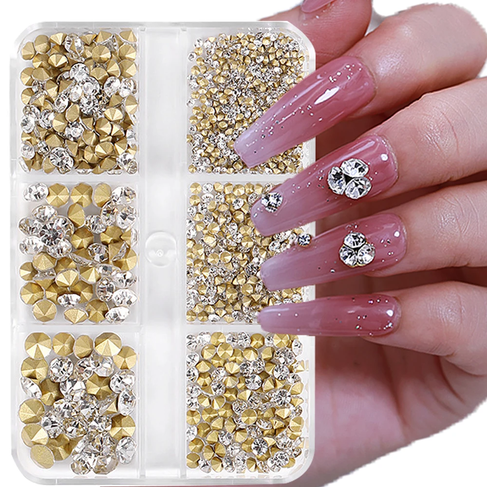 1440pcs Clear/AB Crystal Nail Art Rhinestone Mixed-Size Point-Bottom Colorful Nail Diamond DIY Boxed Manicure Rhinestone ZD-96