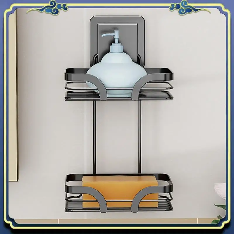 Soap Bar Holder For Shower Wall, 2 Tier Drill-Free Shampoo Dish, Stainless Steel Self Draining Hanging Or Stand Rack Durable A