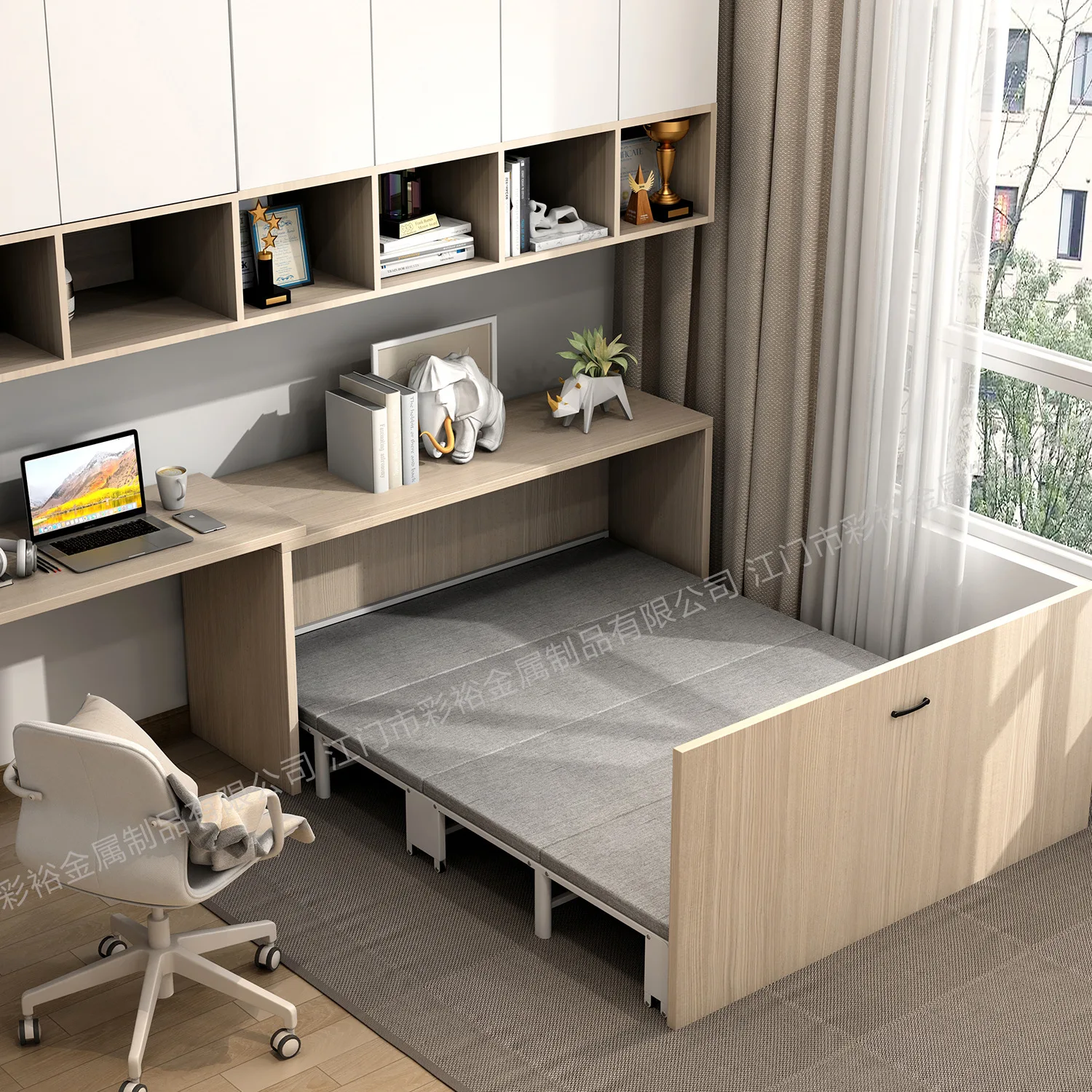 Manufacturer Customized Multi-functional Invisible Folding Bed Household Cabinet Study Push-pull Bed With Desk Integrated Bed