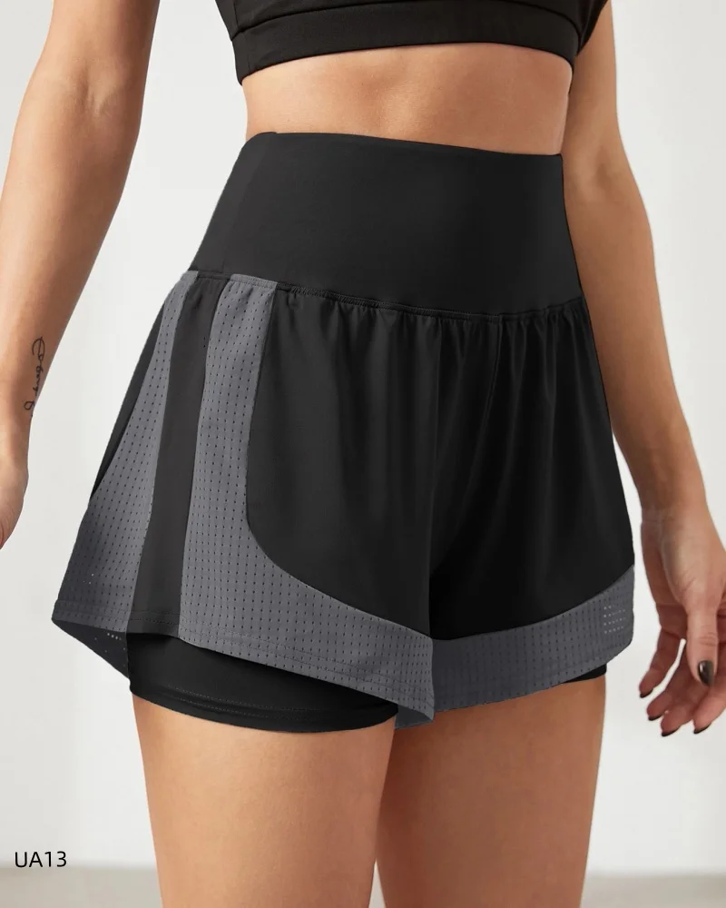 

Women 2 in 1 High Waist Running Shorts Mesh Patchwork Anti Chafe Quick Dry Yoga Gym Athletic Shorts