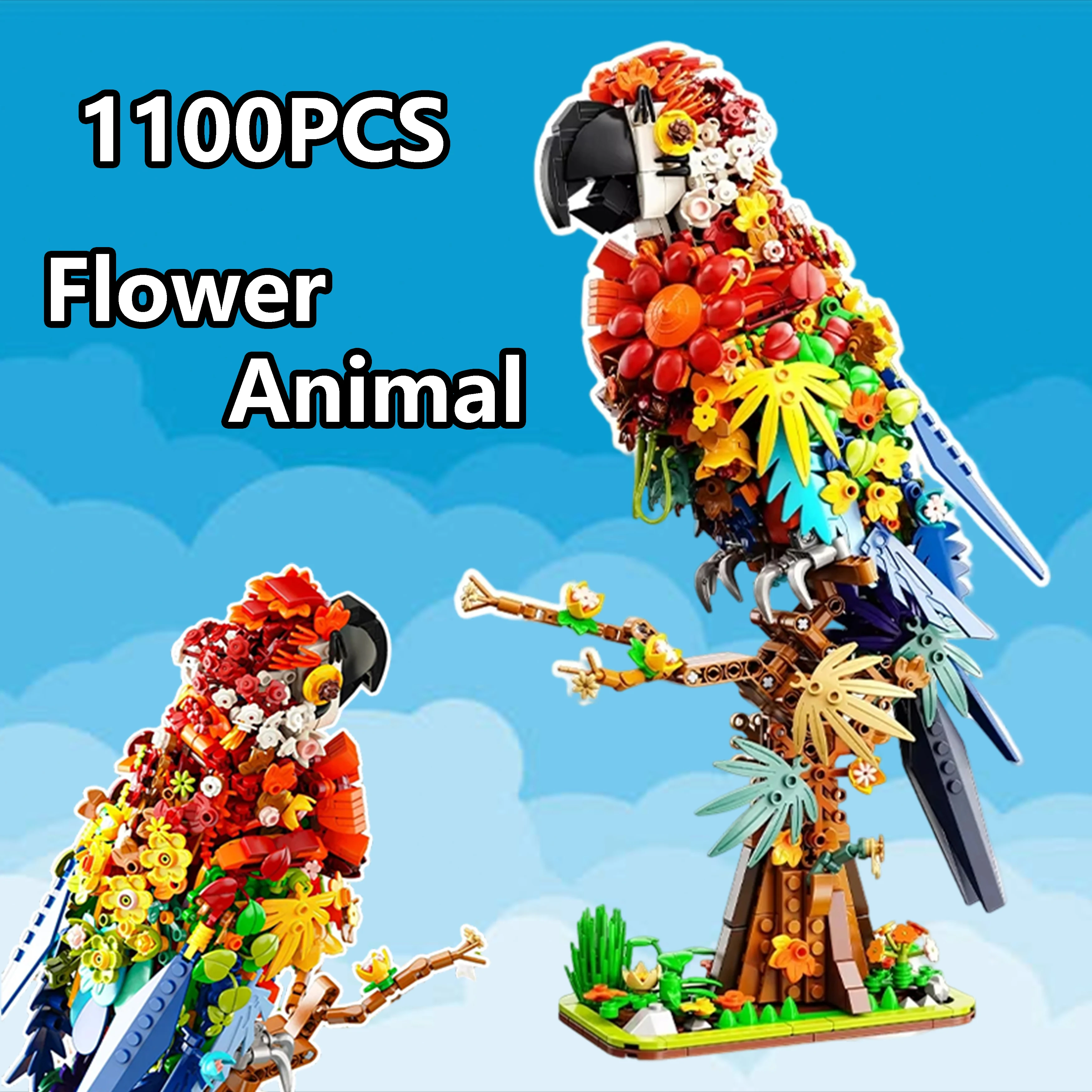

1100PCS Qilivev Flower Tales Series Parrot Building Block Model, Creative Floral Assembly Decoration Gift Xmas Gift Kids Gift