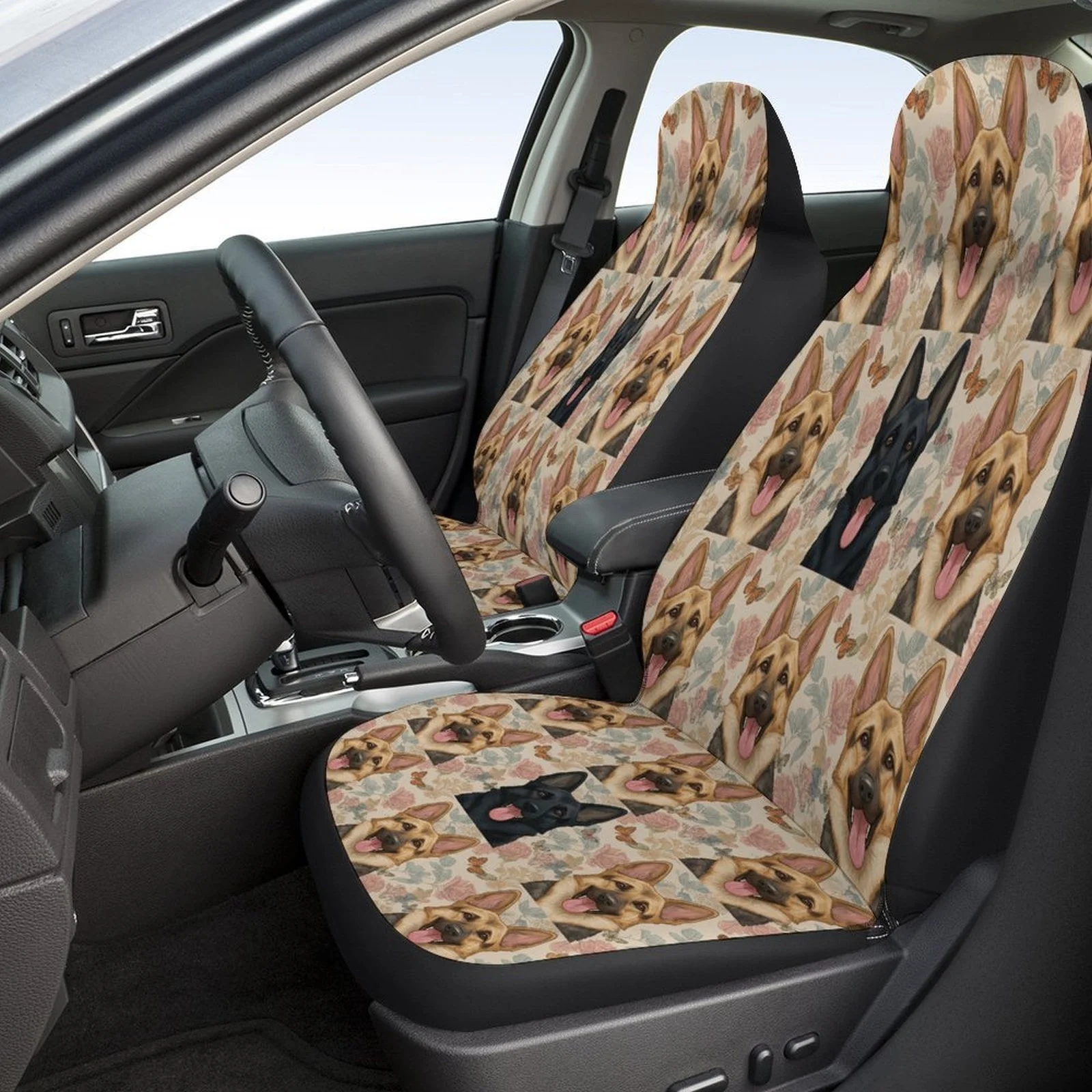 German Shepherd Grid Designed Car Seat Covers Set For Most Cars, Trendy Breathable Decorative Car Seat Protector Covers Full Set