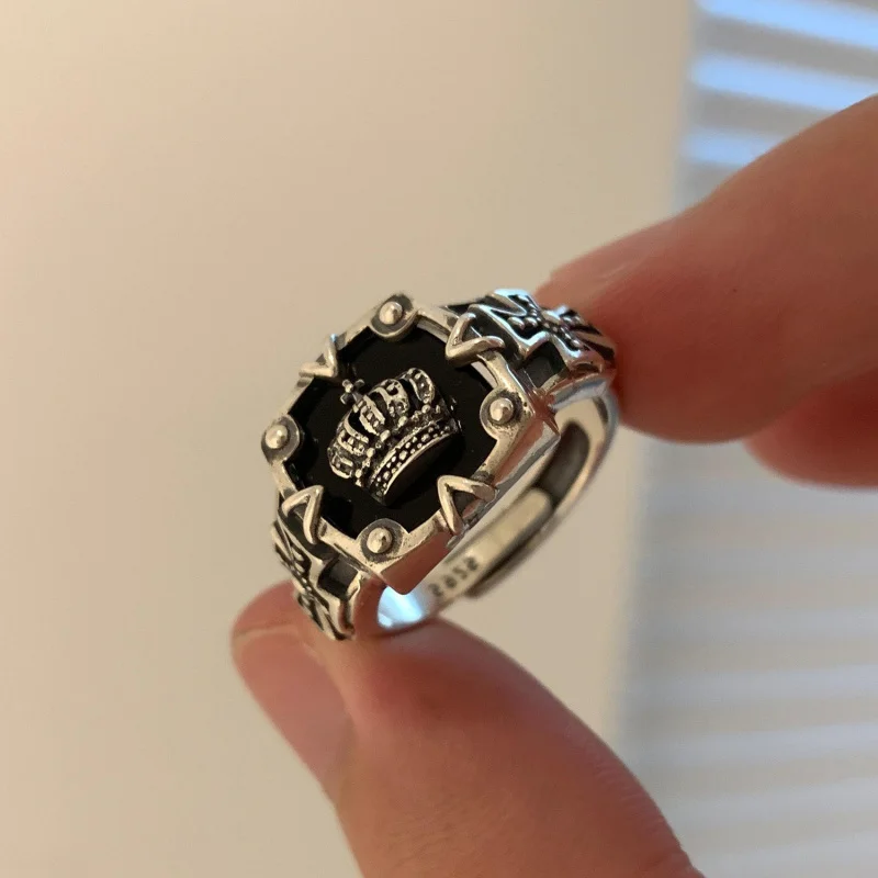 

New Unique Design Cross Crown Open Ring Male and Female Trendy Brand Vintage