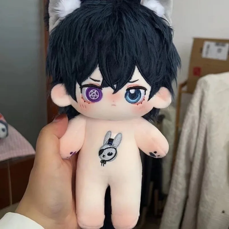 20cm schwarze Butler Plüsch puppe Ciel Kawaii Cosplay Anime Junge Puppe Körper Ohren Schwanz Set mit Skelett ohne Attribut Soft Ornament Spielzeug