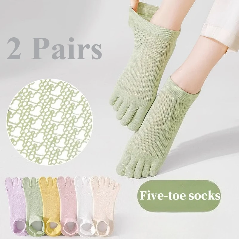 2/1Pairs Summer Mesh Breathable Five-Toe Socks Women Cotton Anti Sweat Pastel Tone Elastic Outdoor Sports Split Toe Ankle Socks
