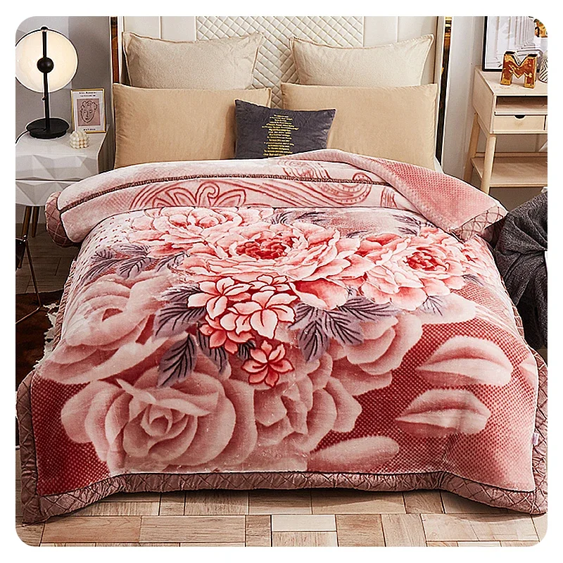 Premium Quality Thick Plush Mink Blanket eco-friendly Winter 3D printed flower plant high quality  raschel blanket