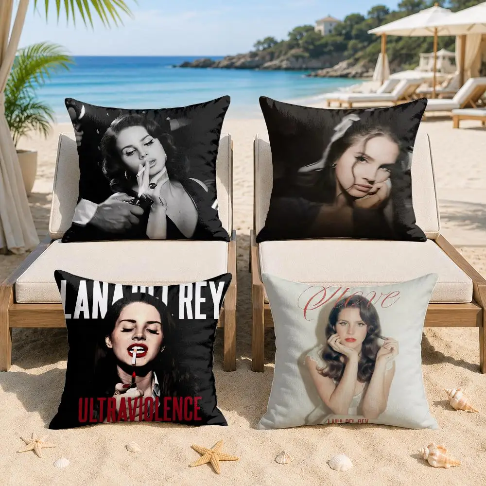 L-Lana Del Rey Singer Cushion Cover Silky Short Plush Invisible Zipper Dustproof Sofa Pillow Case For Home Decor
