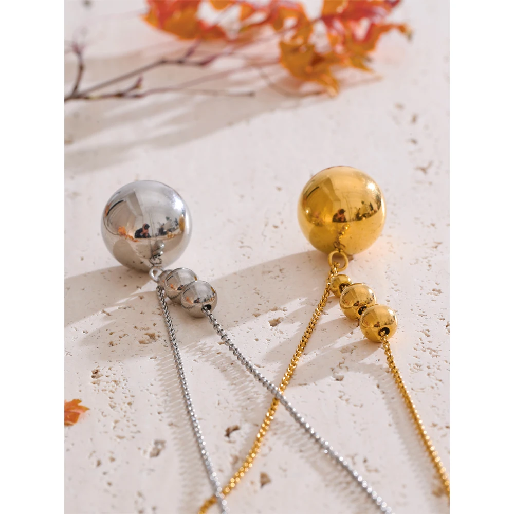 Yhpup 75cm Stainless Steel Metal 25mm Round Ball Pendant Long Necklace 2025 New Rust Proof Statement Jewelry for Women Wholesale