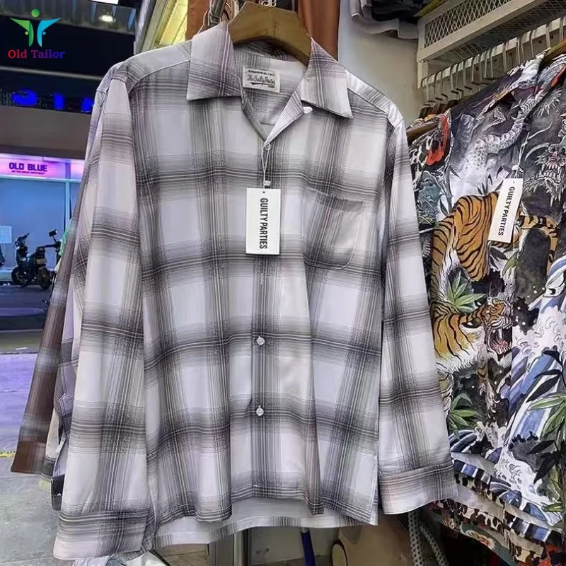 

WACKO MARIA Brand Formal Plaid Plaid Vintage Cuban Neck Loose Casual Mens Womens Hawaii Long Sleeve Shirt