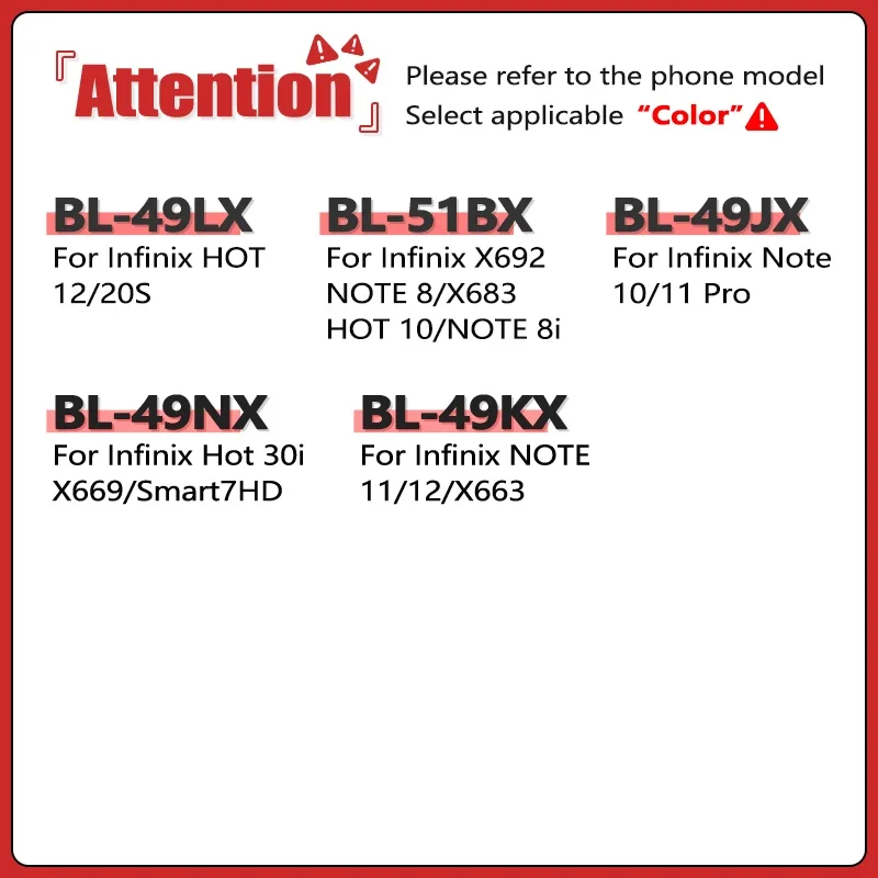 BL-49JX BL-51BX BL-49LX BL-49KX BL-49NX Battery New For Infinix Note Hot 12 X692 X669 8 8i 10 11 20S 59 30i Pro smart 7 8 X6817