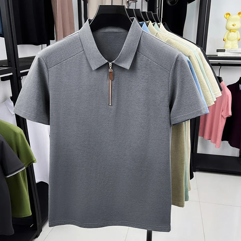 Mens Polo Shirt Half Zip Neck Short Sleeve Breathable Tops Casual Slim Fit Tees For Men Summer Daily Streetwear
