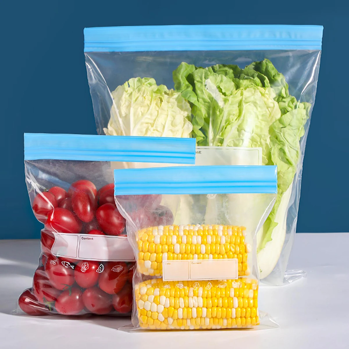 WORTHBUY Kitchen Food Storage Bag Transparent Seal Food Bag Reusable Ziploc Bags Fridge Fruit Vegetable Food Preservation Bag