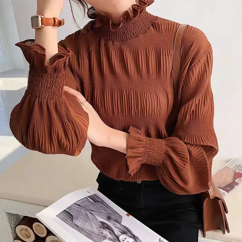 Women\'s Spring Autumn New Lace Bottoming Shirts Female Solid Loose Shirt Tops Ladies Turtleneck Long Sleeve Popular Blouses