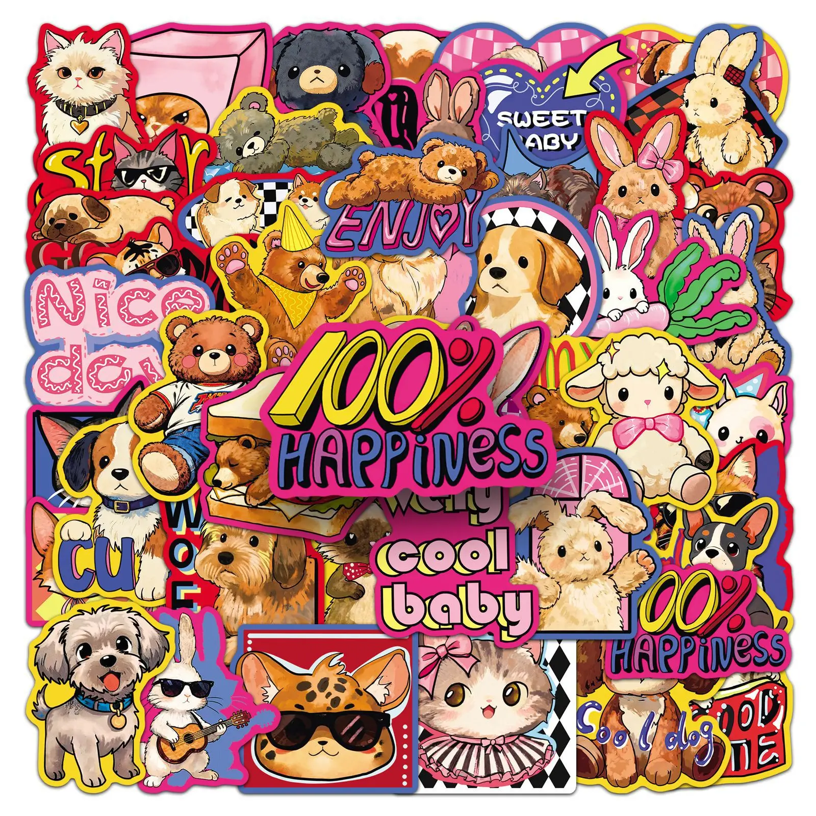 

10/50PCS Cartoon Aanimal Stickers Retro Cute Pets Graffiti Decorative Thermos Cup Waterproof Storage Box Toy Stickers