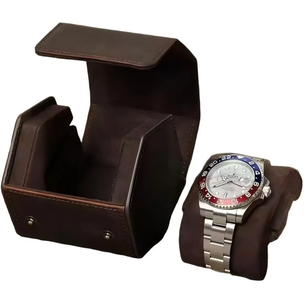 

Vintage Leather Watch Roll Travel Case with Hexagon Design, Removable Pillows & Solid Dividers for Men Women, Compact 3.7" x
