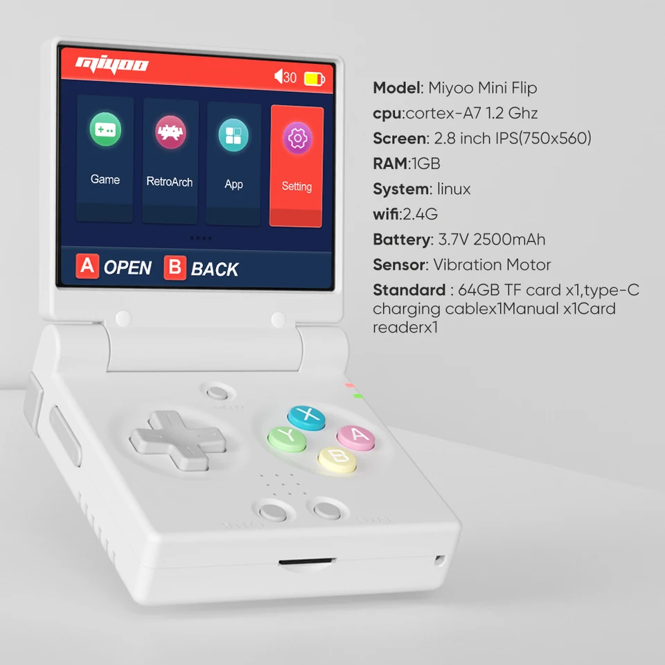 MIYOO MINI FLIP Handheld Game Players 2.8'' IPS Screen Linux