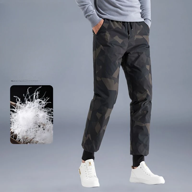 

Зима 2023, модная мужская камуфляжная спортивная одежда с эластичным поясом, мужские ветрозащитные плотные теплые брюки, мужские свободные пуховые брюки H623