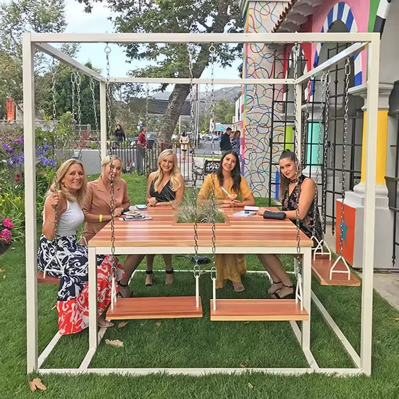 Outdoor and Indoor  Furniture Garden Swing Chair for 8 Persons with Table  Patio Dining Chair Waterproof Garden  Sets