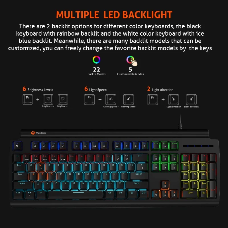 Mkfemale-Clavier mécanique de jeu Blue Axis, rétroéclairage LED arc-en-ciel, double injection, touches, bureau, ordinateur portable, accessoires universels