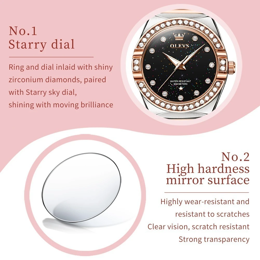 OLEVS 9975 แฟชั่นนาฬิกาควอทซ์ของขวัญหน้าปัดกลมสแตนเลสสายนาฬิกานาฬิกาข้อมือ