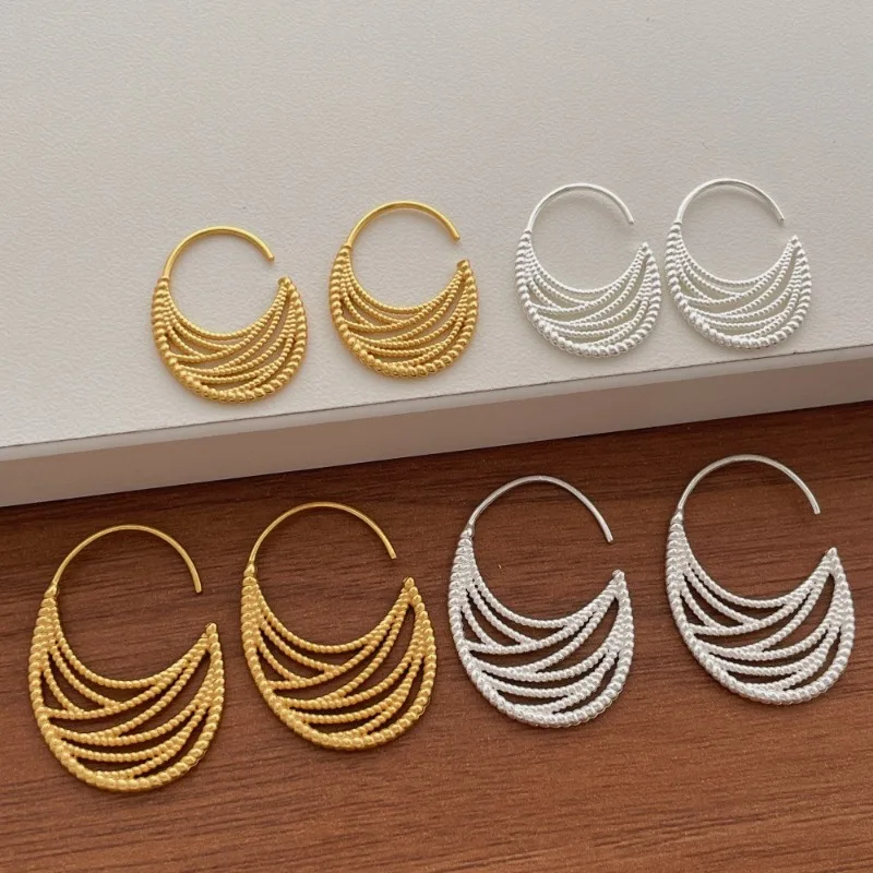Minar Textured Multi Layered Metallic Hollow Out Water Drop Hanging Dangle Earrings for Women Real Gold Silver Plated Copper