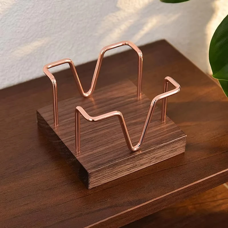 

Wooden Holder Metal Business Card Holder Card Organizer Black Walnut Desk Display Stand For Reception Workstation Office Desk