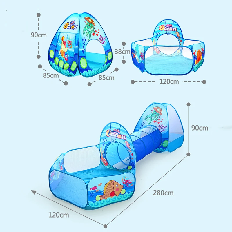 3 in 1 Children\'s Tent Toy Ball Pit Pool House Portable Children Tipi Tents Crawling Tunnel Pop Up Tent House Kids Camping Tent