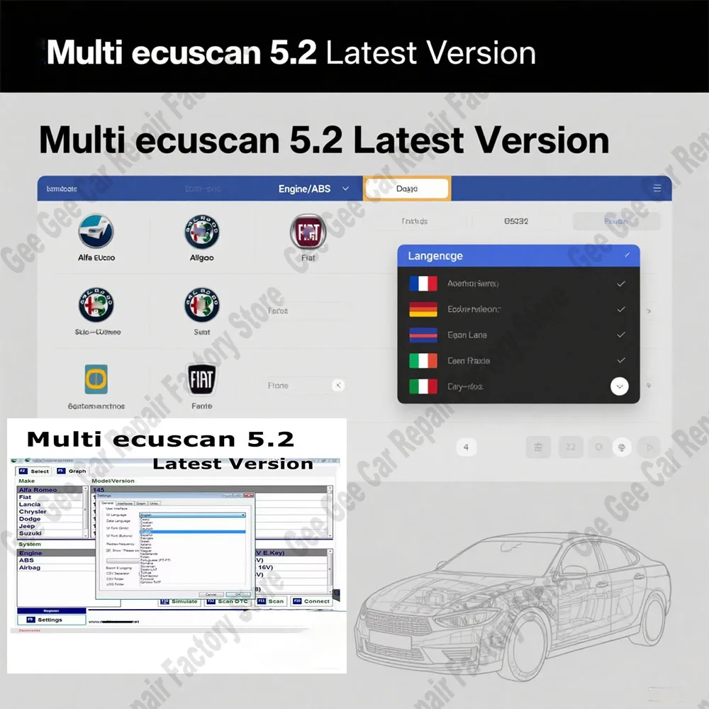 Multiecuscan V5.2 for OBD2 Scanner Multi Ecu Scan Work for ELM327 OBDII Maintenance Diagnostic Tool Registered Unlimited Keygen