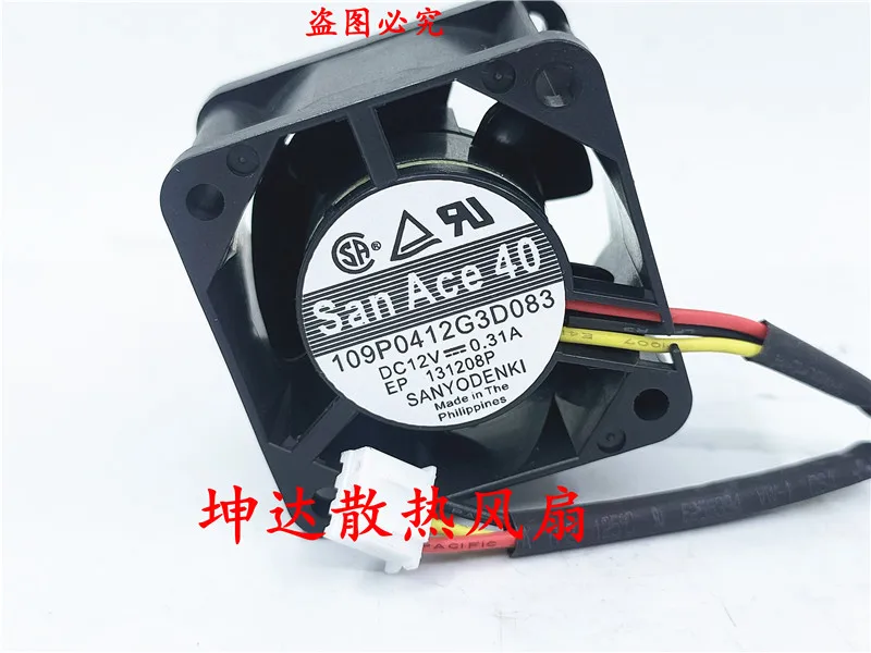 

SANYO DENKI 109P0412G3D083 DC 12V 0.31A 40x40x28mm 3-Wire Server Cooling Fan