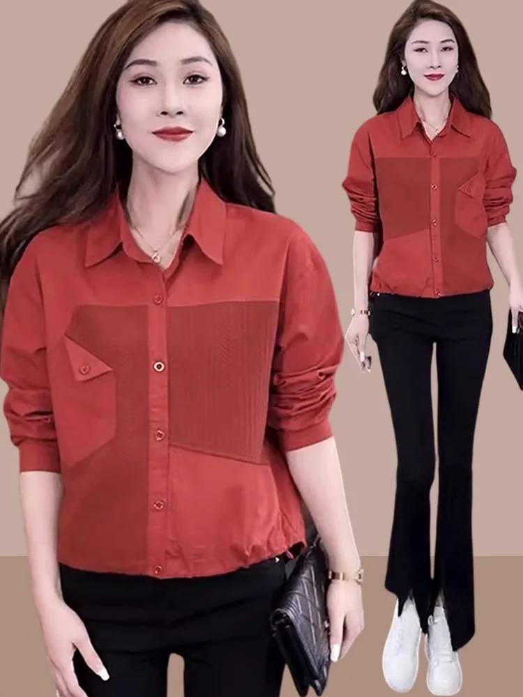 

Fashionable Long Sleeve Women's Shirt Spring Autumn New Style Ladies Top Elegant Small Size Polyester Fiber Warm Collar