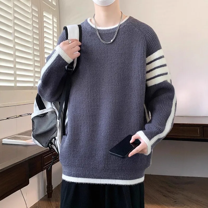 

Японский трансграничный хит продаж, осенне-зимний новый повседневный вязаный свитер с круглым вырезом, свободный свитер, мужская одежда