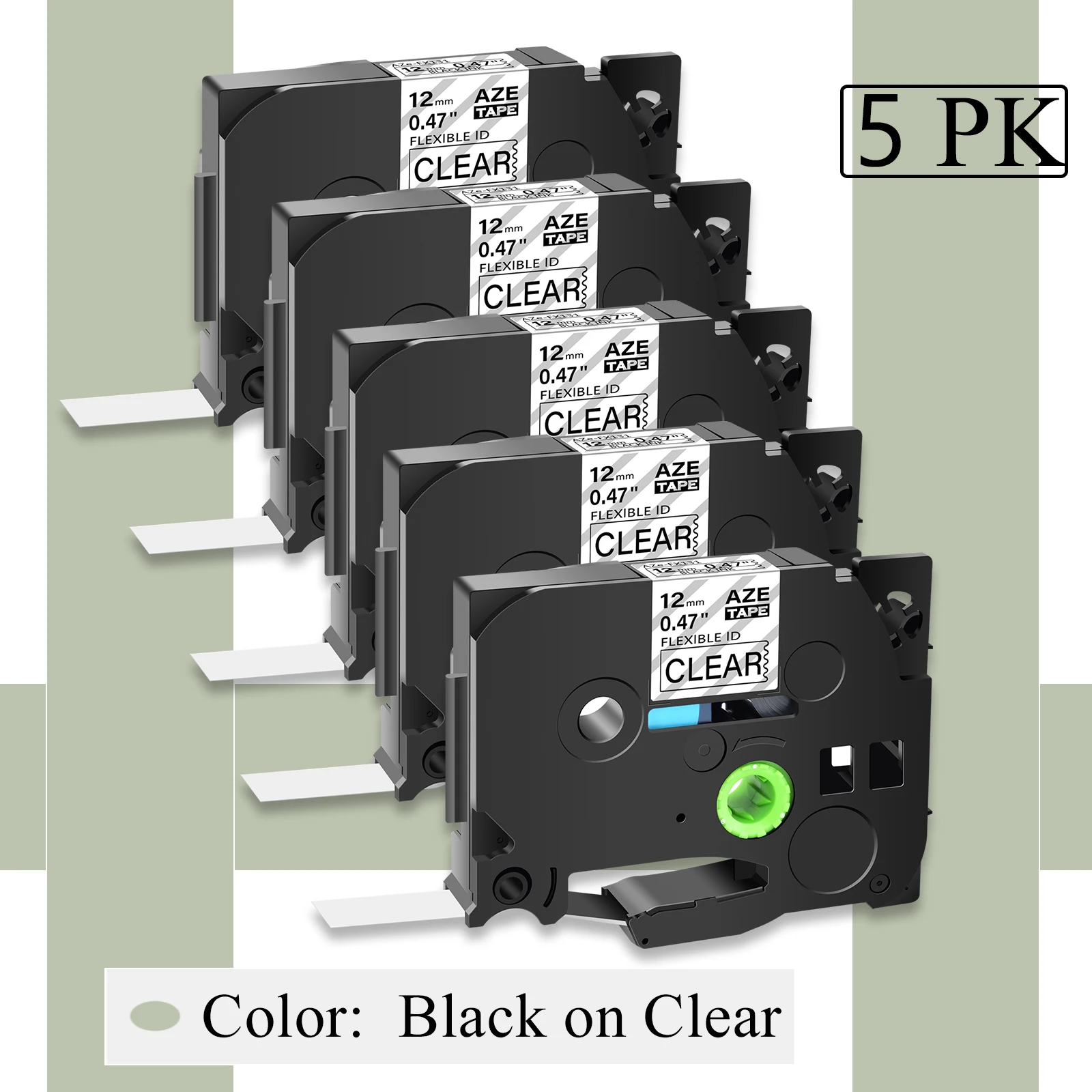 

5PK Flexible ID Laminat 12mm Compatible Brother TZe-FX131 Label Tape Black on Clear Cartridge Cassette For P-Touch Label Printer